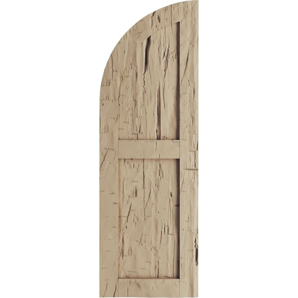 Hand Hewn 2 Equal Flat Panel W/Quarter Round Arch Top Faux Wood Shutters, 15W X 60H (45 Low Side)